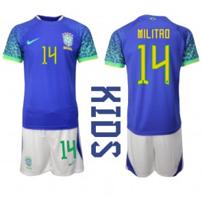 Brasilien Eder Militao #14 kläder Barn VM 2022 Bortatröja Kortärmad (+ korta byxor)